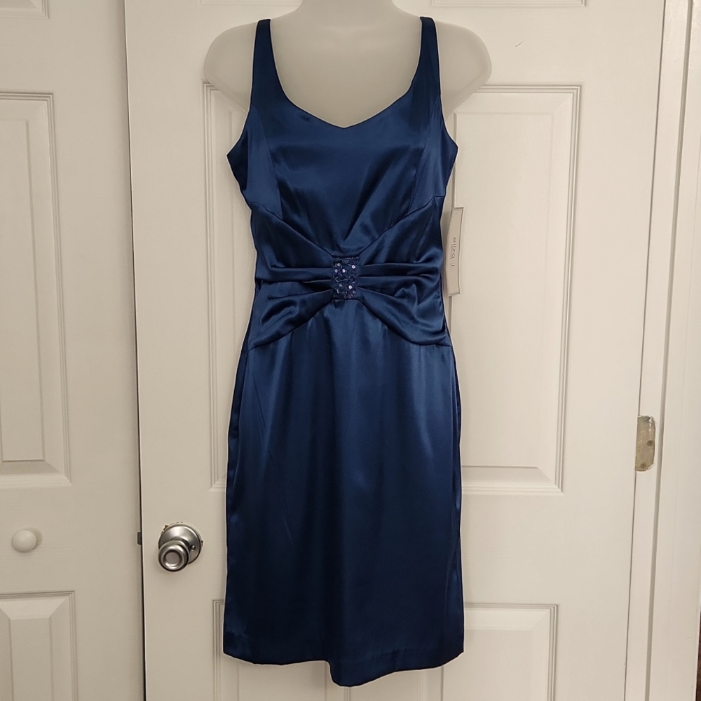 Eliza J Cocktail Dress, Satin with Beaded Embellishment, Size 4